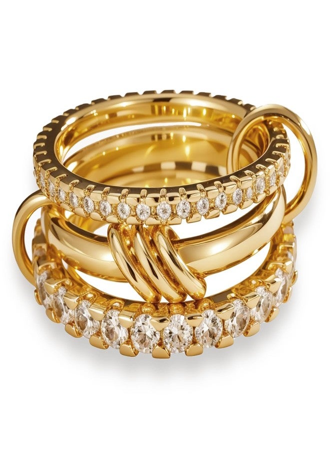 HOSICRON Gold Stackable Rings for Women Non Tarnish, Dainty Stackable 18k Gold Plated CZ Cubic Zirconia Rings, Gold Knuckle Women Rings Set (G, 7) - Image 1